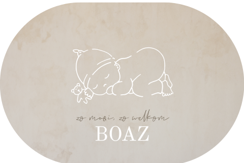 Beige geboortekaart ovaal liggend baby in lijntekening