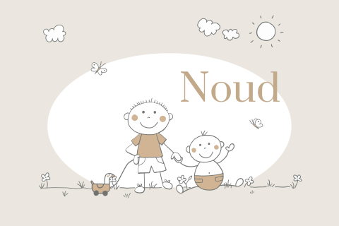 Geboortekaart jongen baby met grote broer lijntekening