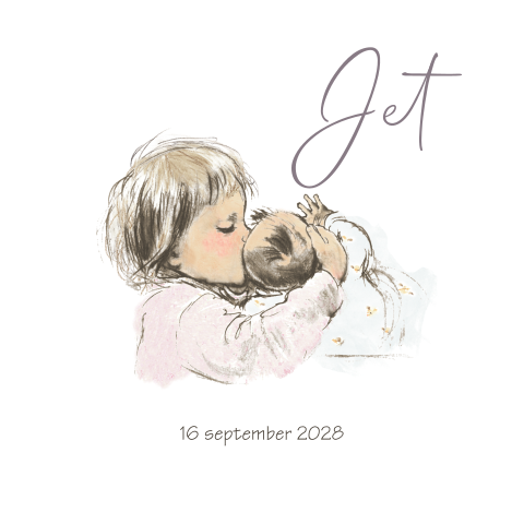 Geboortekaart pentekening kleur grote zus
