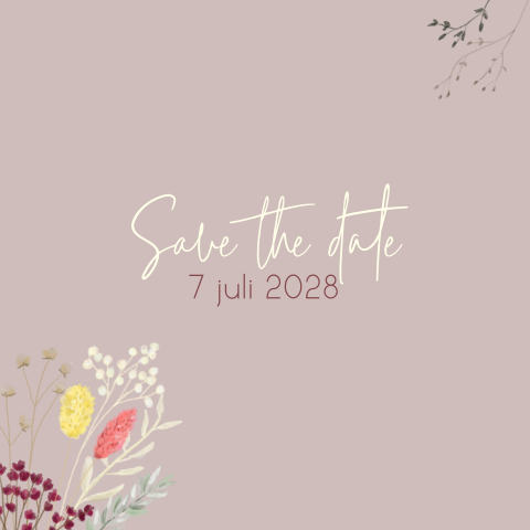 Save the date kaart droogbloemen oudroze