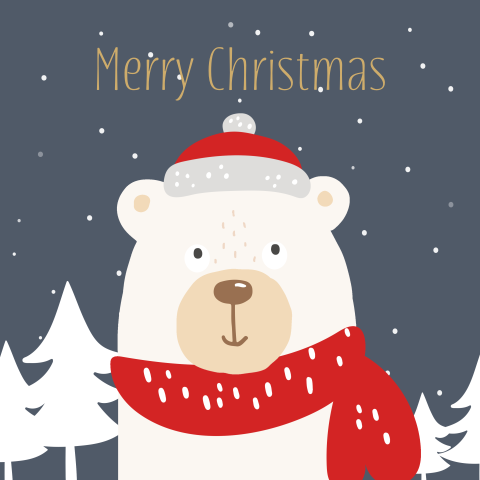 Kerstkaart ijsbeer met muts en sjaal