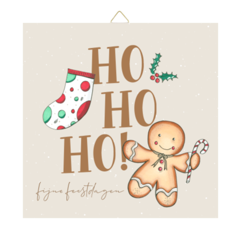 Beige kersttegeltje kerstsok en peperkoeken manneke