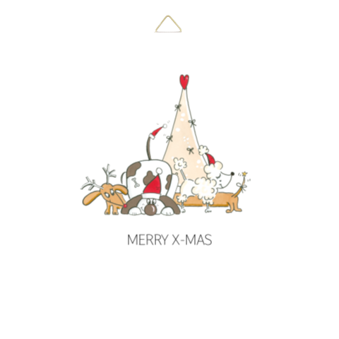 Tegeltje kerstboom en honden met kerstmuts