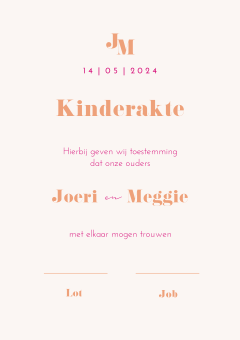 Kinderakte oranje roze summer garden