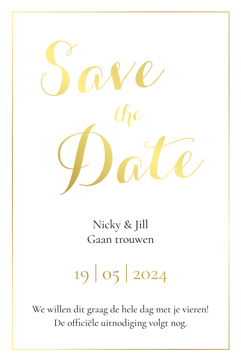 Kalkpapier save the date met sierlijk goudfolie