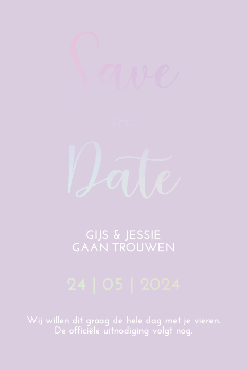 Save the date lila holografische foliedruk