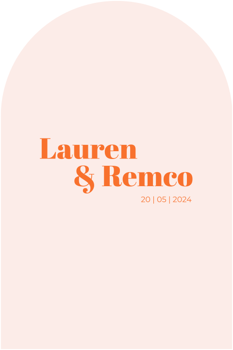 Trouwkaart boogvorm oranje peach minimalistisch