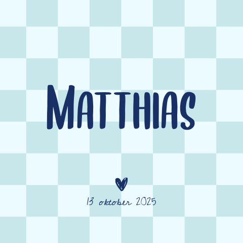 Geboortekaartje blauw blokjes patroon hartje