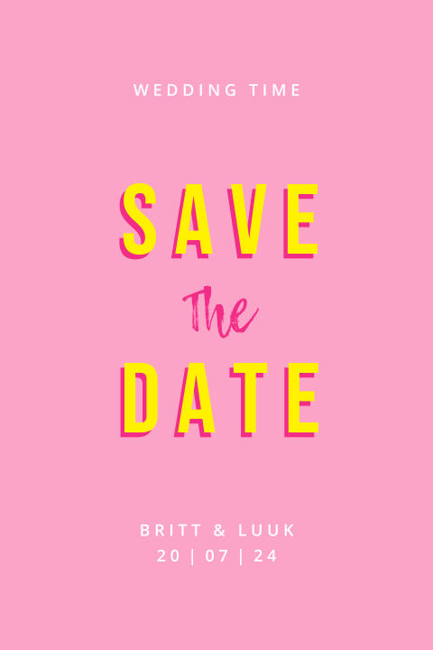 Save the date zomers neon kleuren roze geel