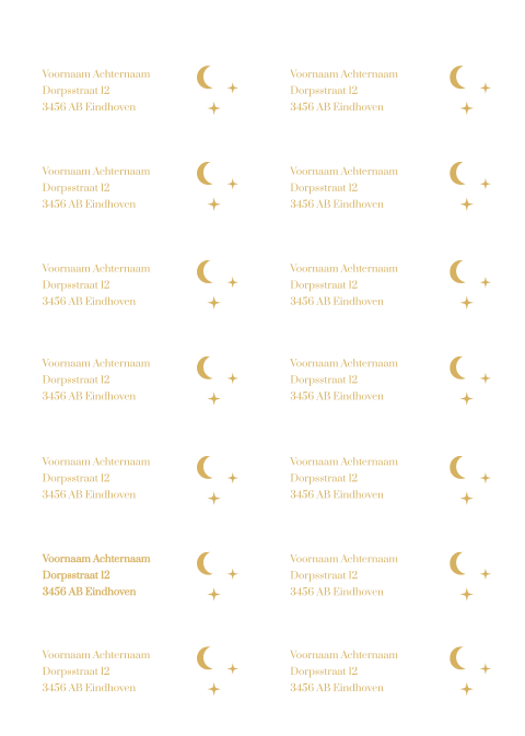 Adressticker goud geel maan en sterretjes
