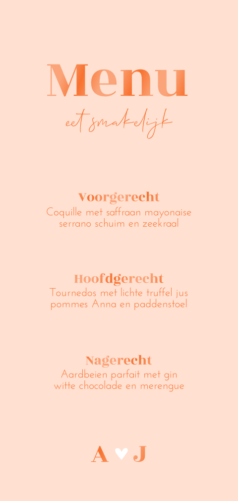 Menukaart zomers oranje hoogglans