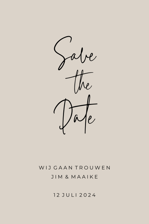 Minimalistische save the date kaart taupe met sierlijke letters