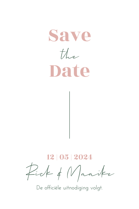 Minimalistische save the date groen roze