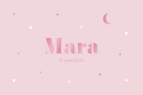 geboortekaartje meisje roze maan sterretjes hoogglans