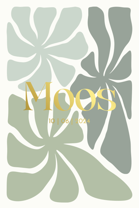 Geboortekaartje jongen abstracte bloemen groen goudfolie