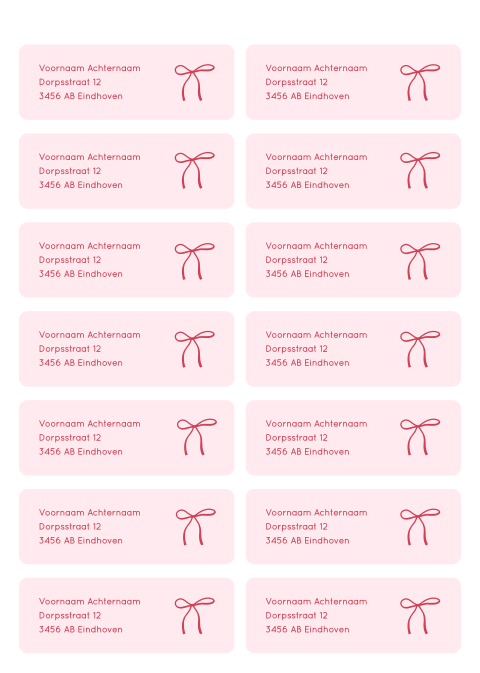 Adressticker geboortekaartje rood roze strikje