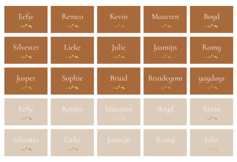 Naamkaartjes boho chic beige bruin goudfolie takje | 25 stuks 8x5 cm