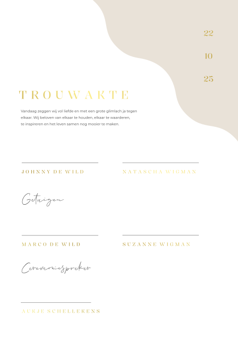 Trouwakte Beige elegance met goudfolie