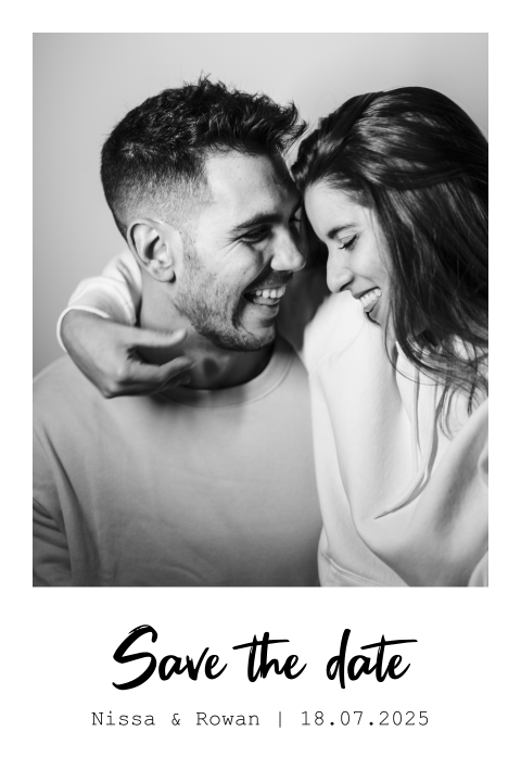 Polaroid save the date kaart zwart wit