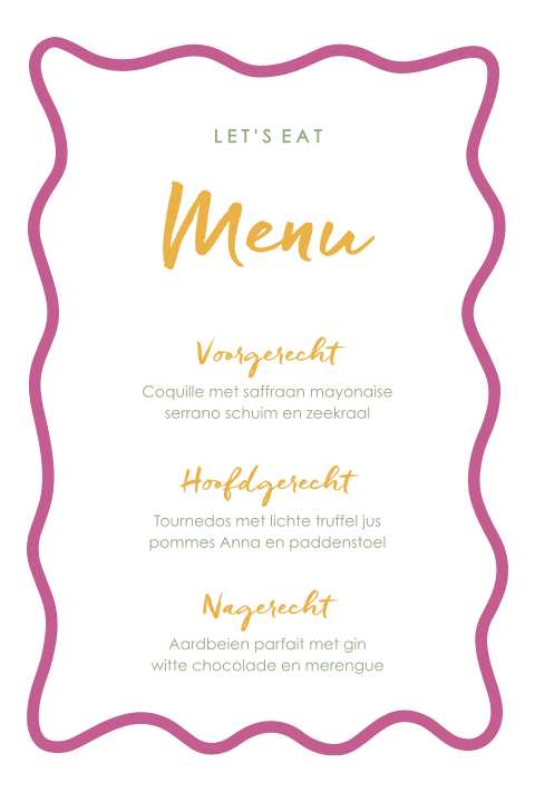 Menukaart colorful waves paars geel groen