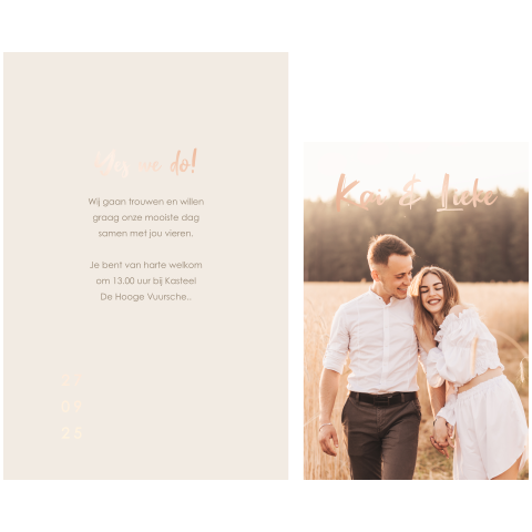 Trouwkaart herfst insteek fotokaart beige rosefolie
