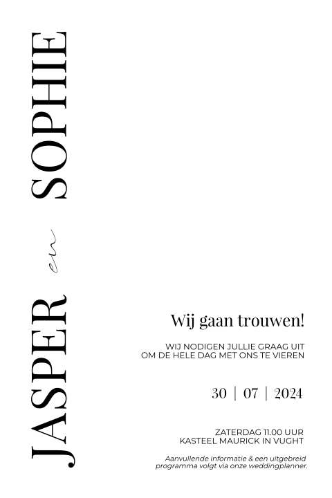 Trouwkaart zwart wit minimalistisch