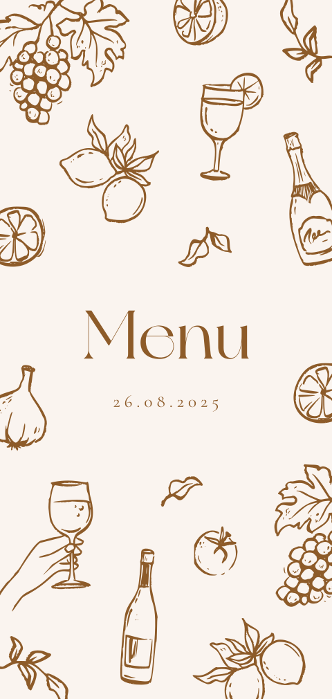 Menukaart Vinyard vibes getekende illustraties