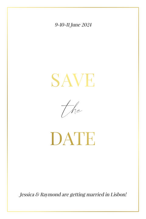 Save the date kaart goudfolie kader