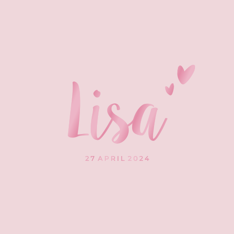 Hoogglans roze geboortekaartje meisje met hartjes