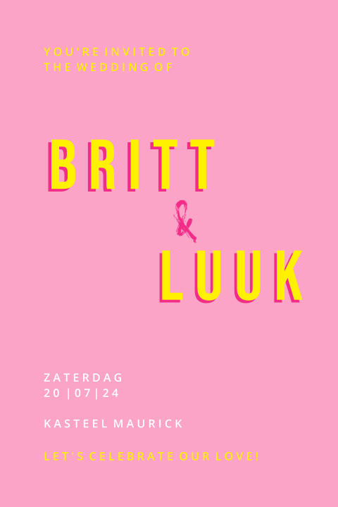 Trouwkaart zomers neon kleuren roze geel