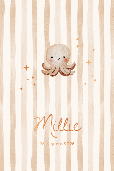 Aquarel bruine baby octopus met strepen en koperfolie