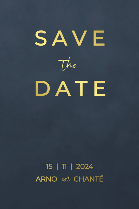 Save the date blauw goudfolie strak