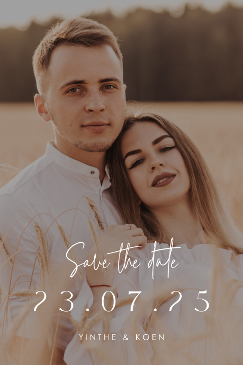 Foto save the date kaart beige sierlijk wit