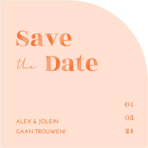 Save the date halve boog oranje hoogglans