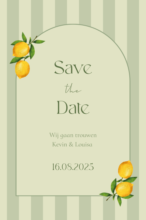Save the date strepen Italiaans citroenen olijfgroen