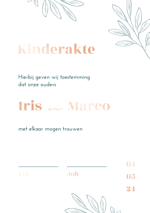 Kinderakte turquoise takjes rosefolie