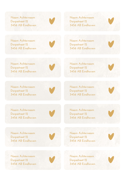 Adressticker beige geveegde achtergrond en goudgeel hartje
