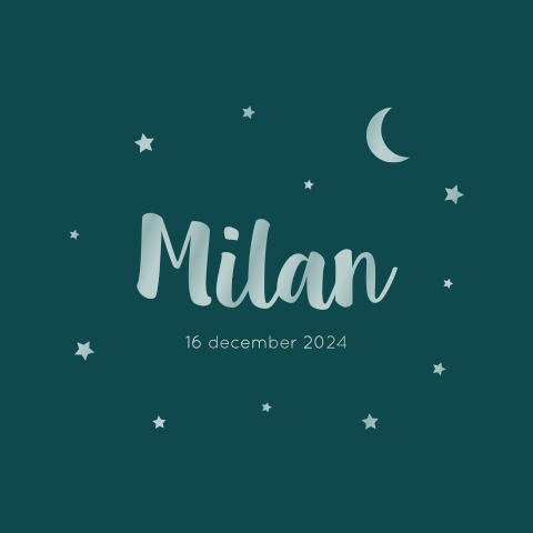 Geboortekaartje jongen turquoise maan sterretjes