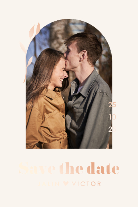 Save the date foto boogvorm rose folie takje