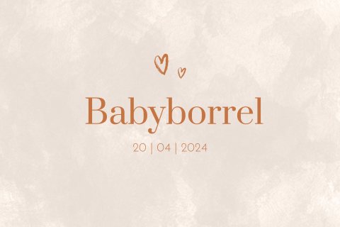 Kraamborrel kaartje babyborrel beige koperkleur hartjes
