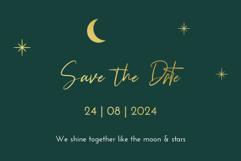 Save the date groen goudfolie maan sterren
