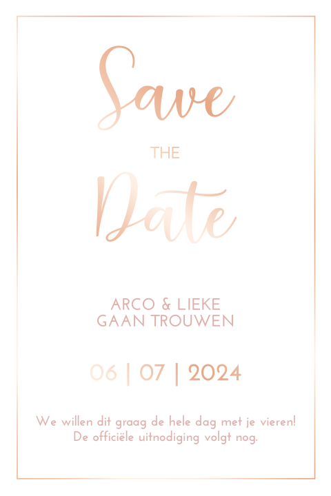 Kalkpapier save the date met rosefolie en kader