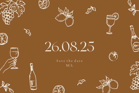 Save the date Vinyard vibes getekende illustraties