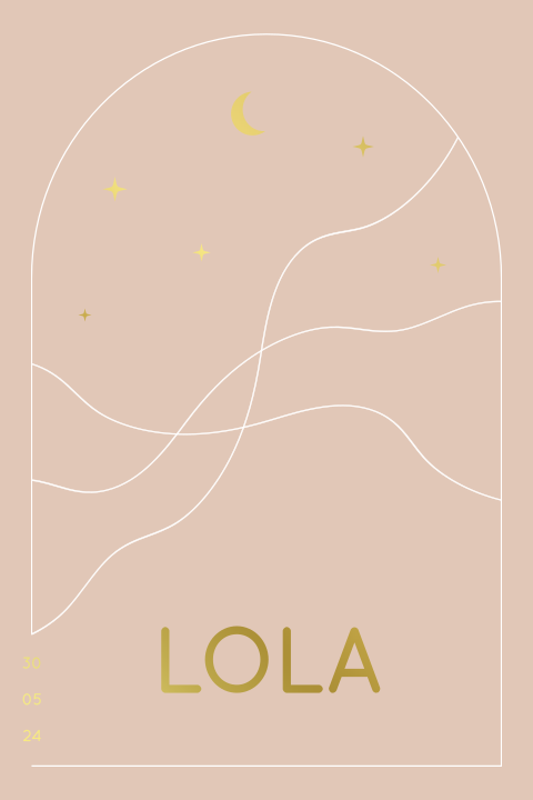 Geboortekaartje meisje met goudfolie en boogvorm lijnen