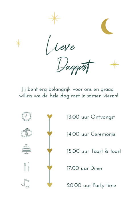 Dagprogramma wit groen goudfolie maan sterren