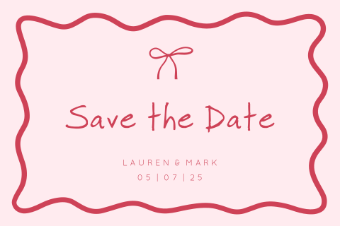 Save the date wave golfvorm rood roze strikje