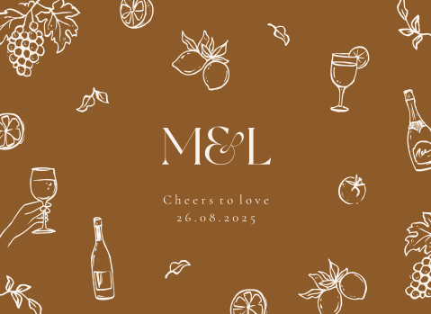 Wijnetiket Vinyard Vibes getekende illustraties 5 soorten