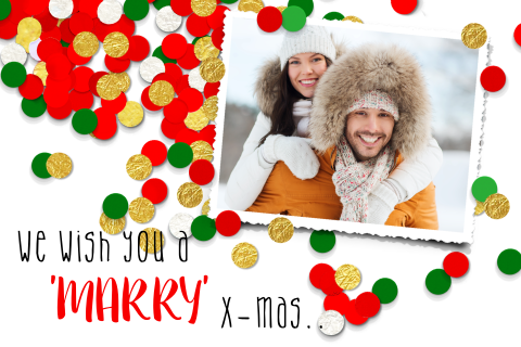 Kerst save the date kaart met confetti en foto