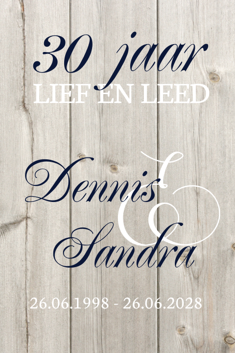 Uitnodiging 30 jaar getrouwd met hout en letters