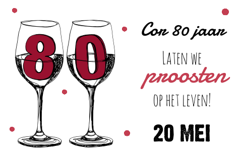 Uitnodiging tachtigste verjaardag met port glazen